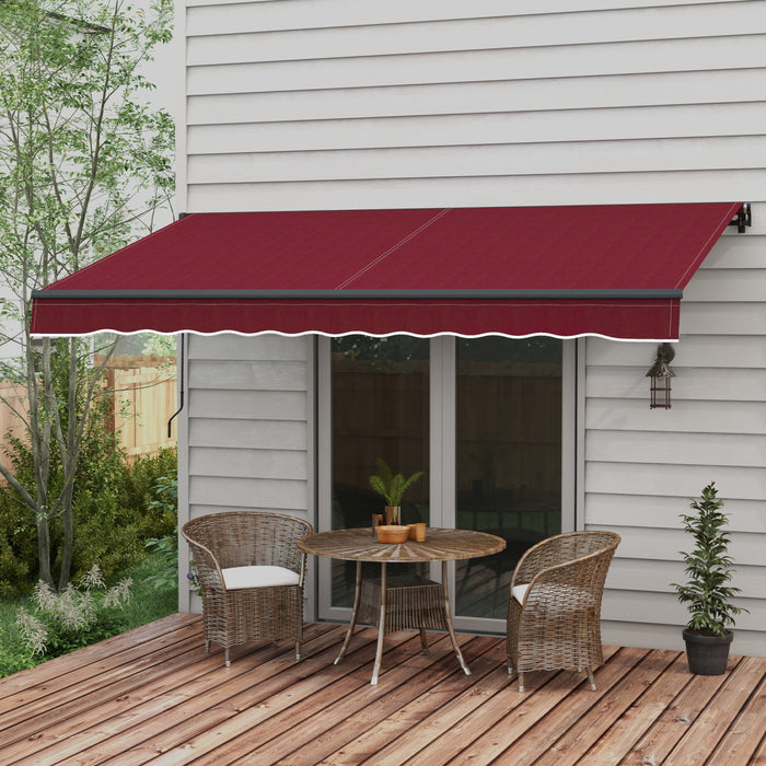 Outsunny 12' X 10' Retractable Awning, Patio Awning Sunshade Shelter With Manual Crank Handle, 280gsm Uv Resistant Fabric And Aluminum Frame, For Deck, Balcony, Yard, Wine Red
