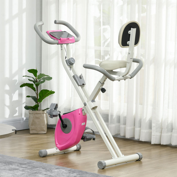 Soozier Foldable Exercise Bike W/ 8 Level Quiet Magnetic Resistance, Pink