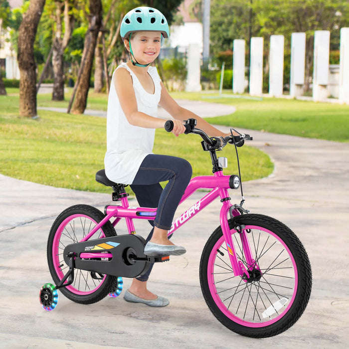 Costway 18\" Led Lighted Kids Bike With Adjustable Seat Coaster Brake Training Wheels Pink