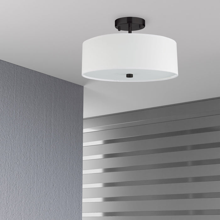 Dainolite Everly 3 Light Semi-flush Mount Matte Black White Shade Lamp
