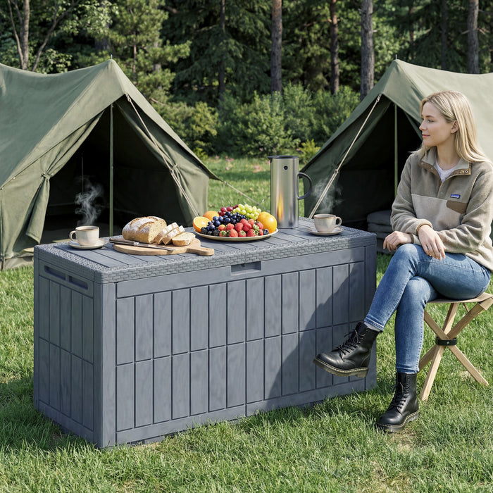 Outsunny 100 Gallon Resin Deck Box, Lockable Outdoor Storage Box