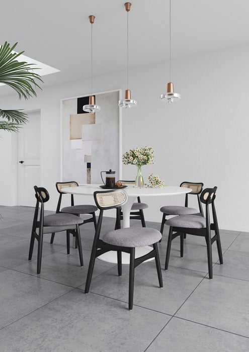 Colbert Industry Chic Cane Back Wood Upholstered Dining Chair in Black and Gray - Set of 4