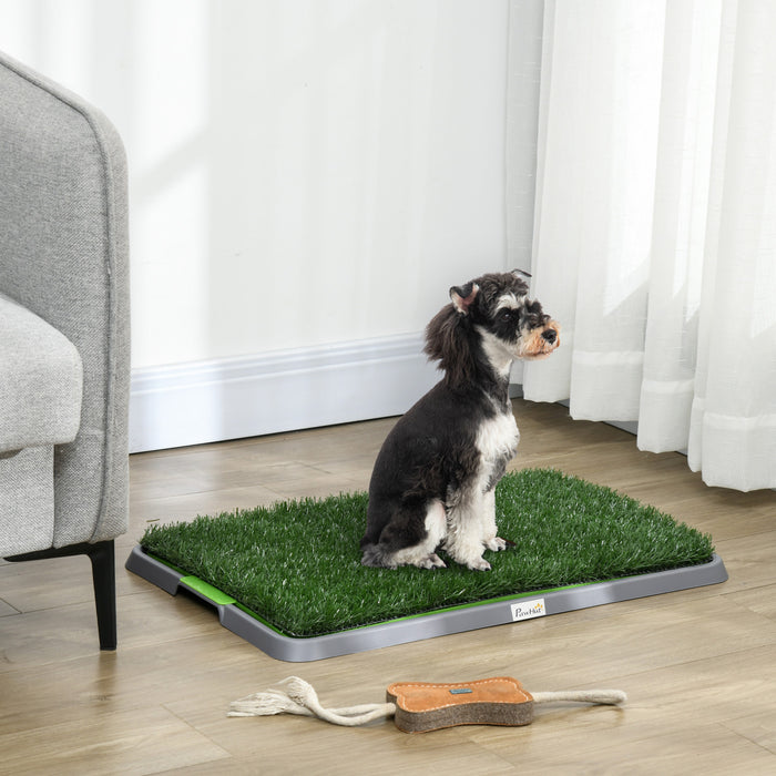 PawHut Grass Pee Pad for Dogs, 26\" x 16\" Artificial Grass with Tray for Dogs Potty Training Indoor Outdoor, 1 Pack, Green