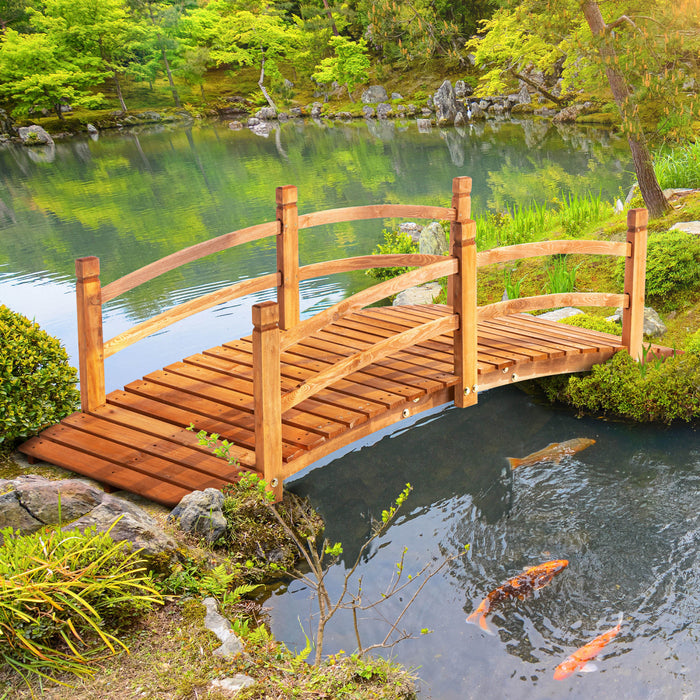 Outsunny 6ft Wooden Garden Bridge Classic Arc Footbridge With Guardrails For Stream Pond Walkway, Orange