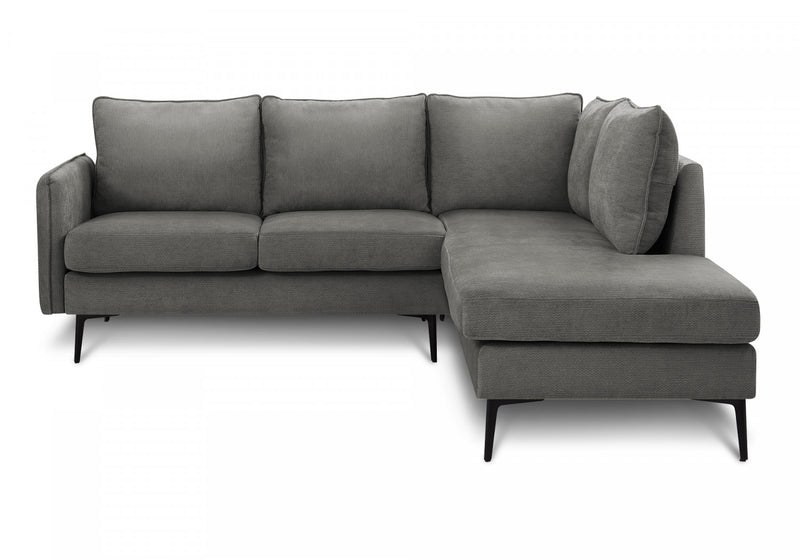 Upholstered Sofa Sectional, 86\" Wide, Grey Fabric, Black Metal Legs Sectional