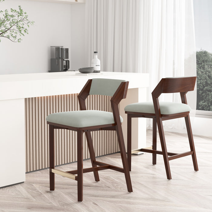 Patricia Modern Wood Upholstered Counter Stool in White Glacier - Set of 2