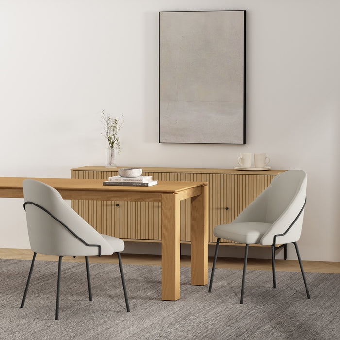 Gracie Modern Vegan Leather Metal Dining Chair in Stone Gray and Black - Set of 2