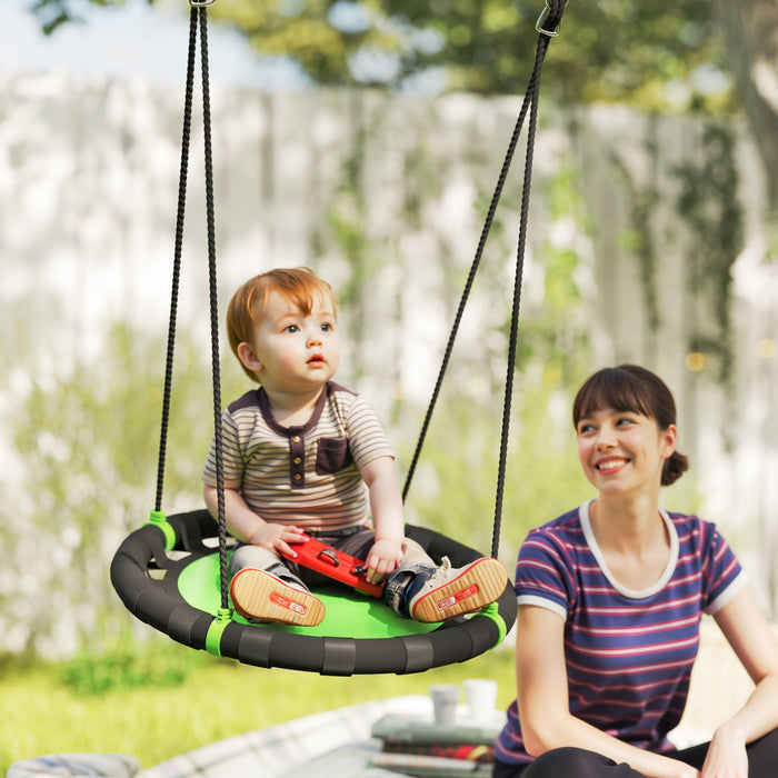 Qaba Saucer Tree Swing Set for Kids, 24 inch Round Flying Swing Seat with Adjustable Hanging Ropes, 154 lbs Weight Capacity Children Net Swing for Outdoor, Backyard, Green