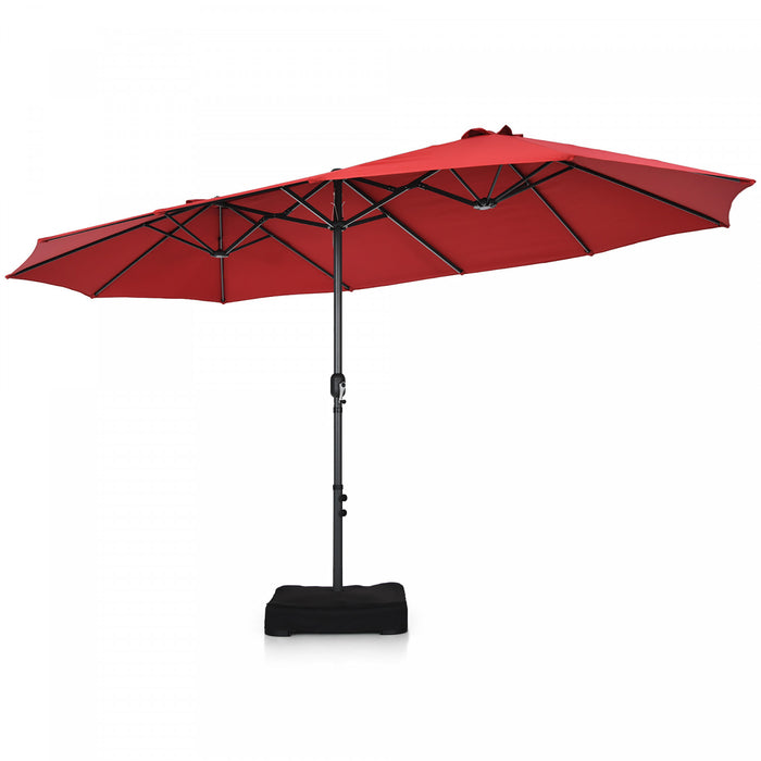 Costway 15FT Double-Sided Twin Patio Umbrella Sun Shade Outdoor Crank Market Base Wine