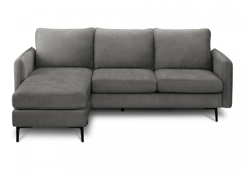 Upholstered Chaise Lounge Sofa Lounger, 85\" Wide, Grey Fabric, Black Metal Legs Sofa