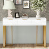 Horizon Modern Console Table with Geometric Drawers and Gold Frame, White/Gold | Horizon Table Console Moderne avec Tiroirs Geometriques et Cadre Dore, Blanc/Or