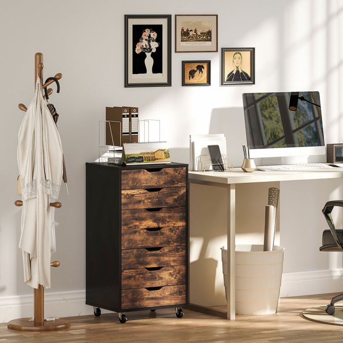 Vinsetto Mobile Filing Cabinet with Drawers File Cabinet, Rustic Brown