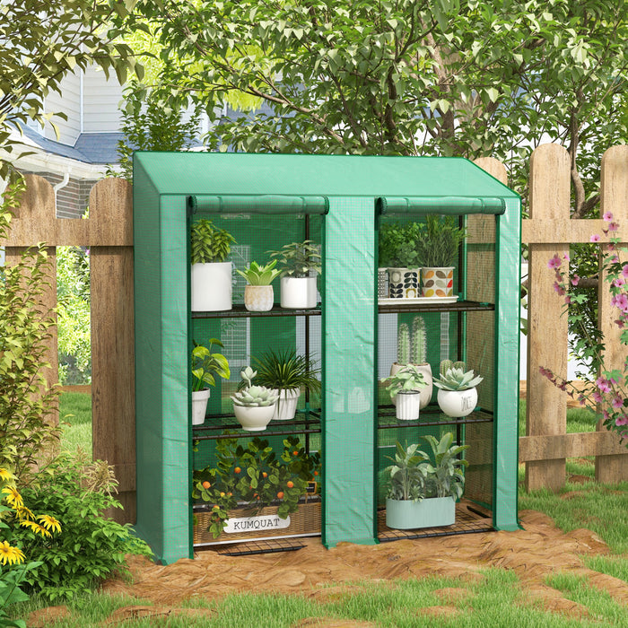 Outsunny Mini Greenhouse With 3 Tier 6 Shelves Portable Green House, Green
