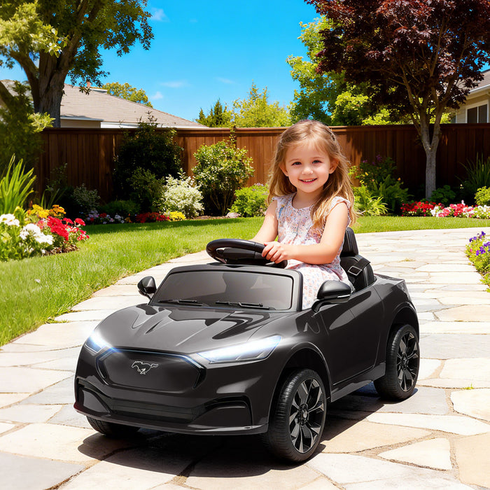 Qaba Ride On Car for Kids, Licensed Ford Mustang Mach-E 12V Electric Car with Remote Control, Music, Lights, Suspension Wheels, Battery Powered Vehicle for 3–5 Years, Black