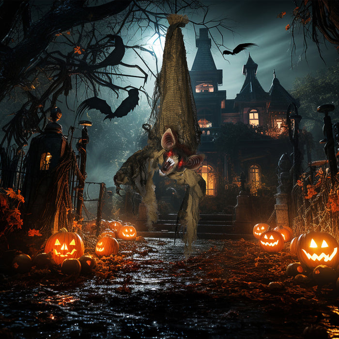 Outsunny 28\" Animated Scare Prop Hanging Bat, Indoor Halloween Decorations