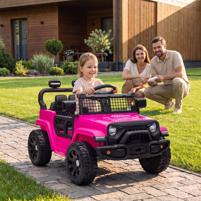 Qaba Electric Car for Kids, 12V Battery Powered Ride on Truck Car with Remote Control, Dual Motors, Rear Suspension, Soft Start, 3 Speeds, Music, LED Lights, for 3-8 Years, Pink