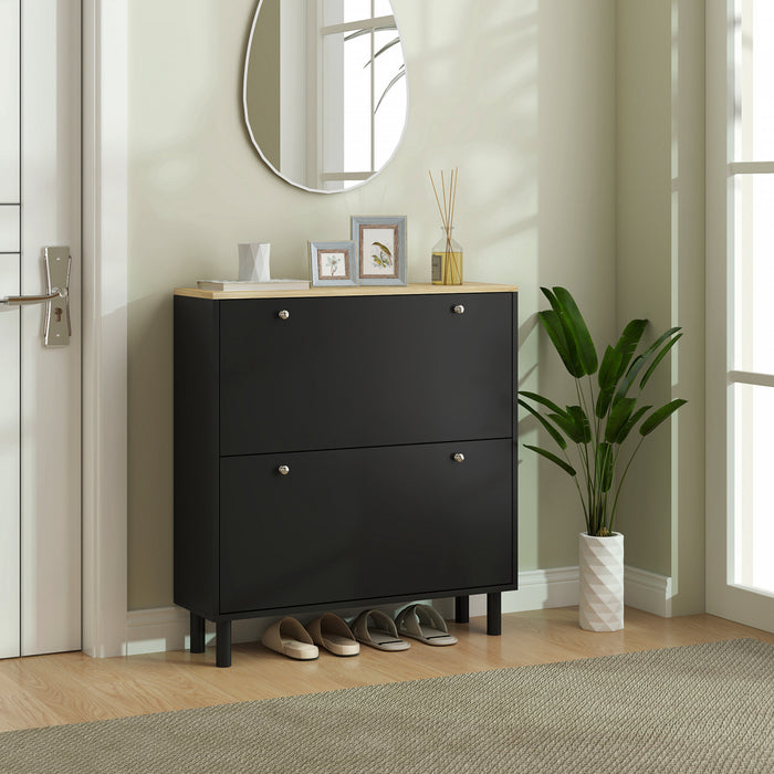HOMCOM Narrow Shoe Storage Cabinet with Adjustable Shelves, Black