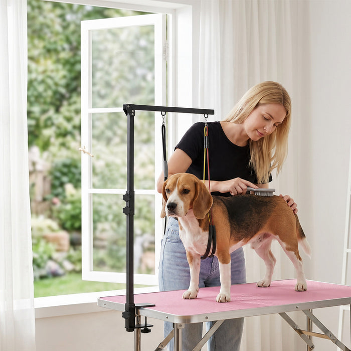 PawHut Dog Grooming Arm with Clamp, Adjustable Foldable Dog Grooming with 2 Loop Noose for Small and Medium Breeds, 18.9\" -32.3\", Black