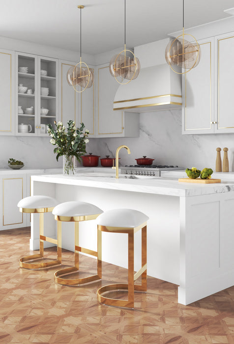 Aura Modern Metal Upholstered Barstool in White - Set of 3 Bar Stool