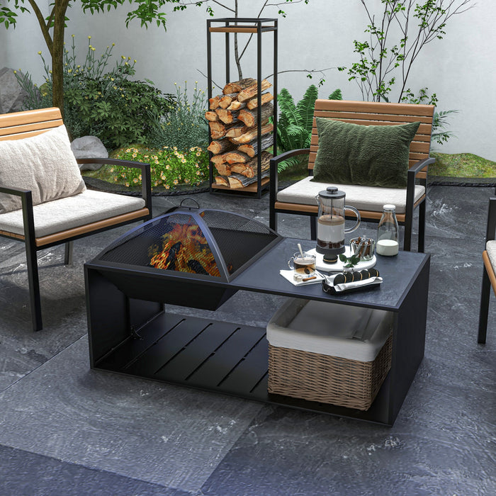 Outsunny Fire Pit Coffee Table, Wood-burning Firepit With Ceramic Tile Top