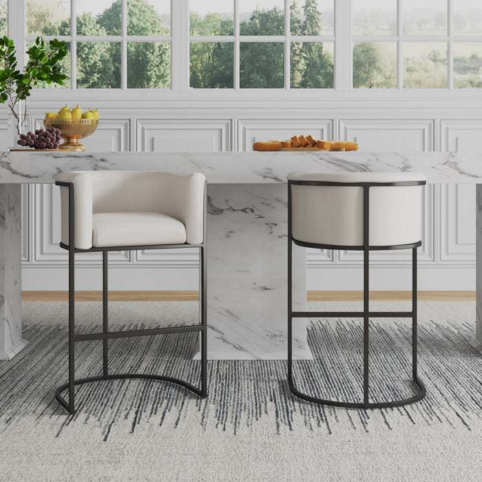 Cosmopolitan Mid-Century Modern Metal Upholstered Barstool in Cream - Set of 2 Bar Stool