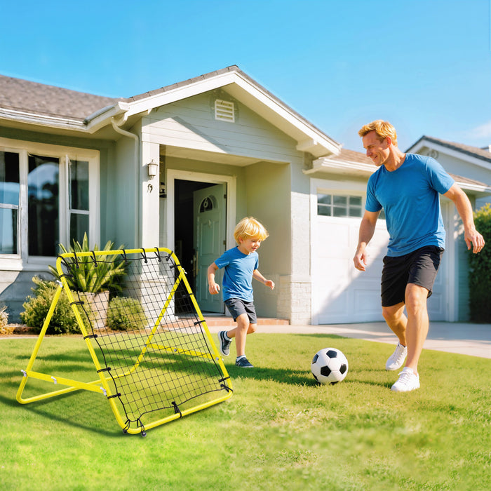 HOMCOM Rebounder Net Football Training Aid Kickback Target Play Yellow