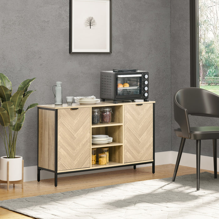 HOMCOM Sideboard Storage Cabinet with Adjustable Shelves Oak Tone