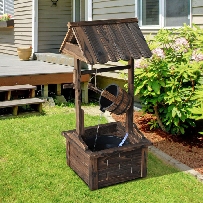 Outsunny Outdoor Wooden Waterfall Fountain With Electric Pump, Carbonized