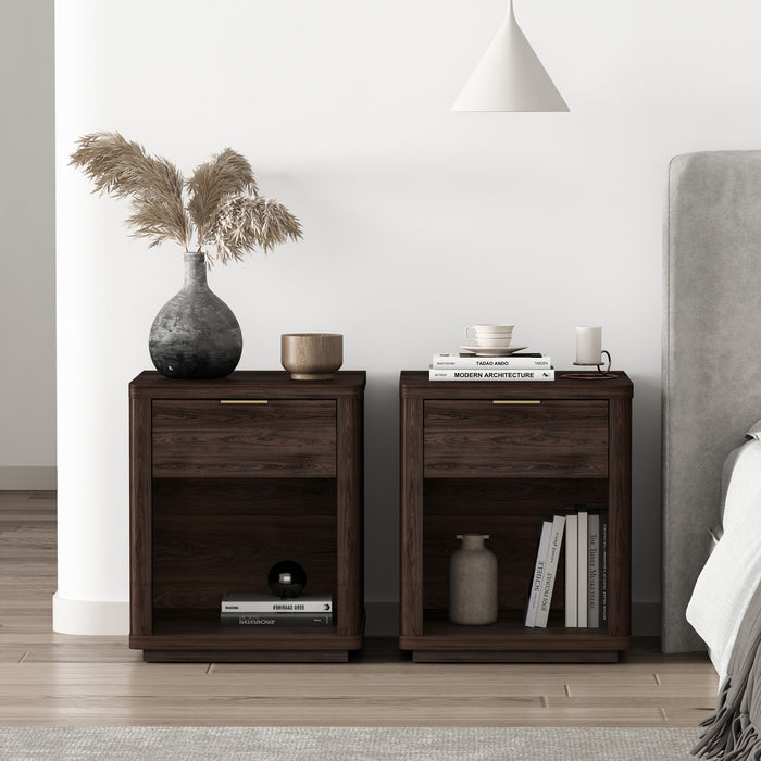 Evelyn Modern 20\" Nightstand in Brown (1-Drawer) - Set of 2