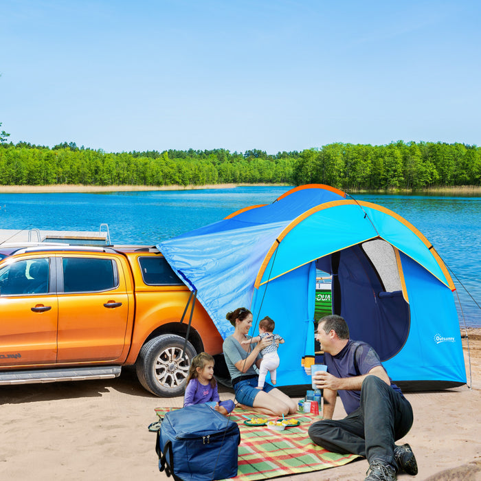 Outsunny Car Camping Tent With 3 Doors, 2000mm Waterproof, Blue And Orange