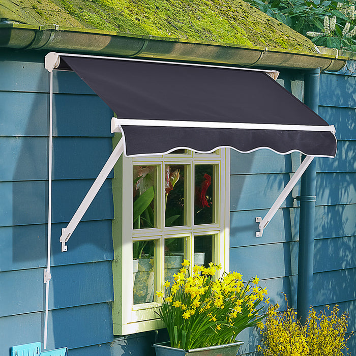 Outsunny 4'x 2' Retractable Window Door Awning Patio Canopy Outdoor Sun Shade Shelter Dark Grey