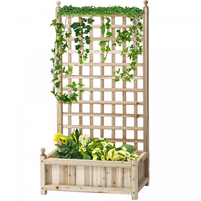 Outsunny Raised Garden Bed w/ Trellis Wood Garden Planter Box Natural Wood
