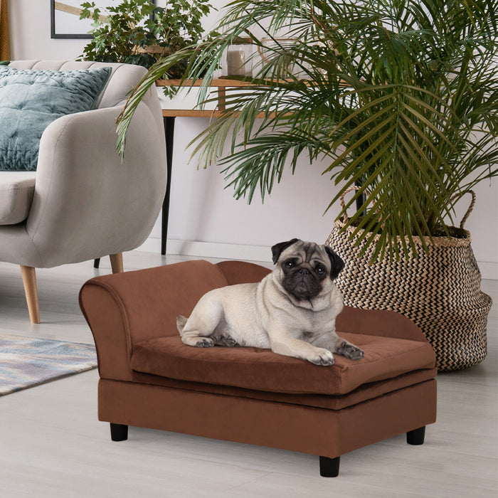 Pawhut Pet Sofa Dog Couch Chaise Lounge Pet Bed With Storage Function Small Sized Dog Various Cat Sponge Cushioned Bed Lounge, Brown