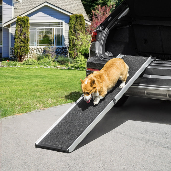 Pawhut 72-inch Portable Folding Dog Ramp For Cars, Trucks, Suvs, Non-slip Pet Ramp For Large Dogs, Aluminum Frame For Up To 198 Lbs