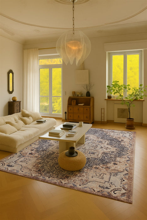 Esmira Traditional Blue Washable Rug 8'0\" x 10'0\" Indoor Area Rug