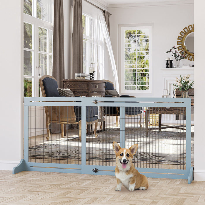 Pawhut Free Standing Pet Gate, Wooden Foldable Dog Gate With 41\"-72\" Adjustable Length, Support Feet, Pet Barrier For Small Medium Dogs, For Stairway, Doorway, Hallway, Grey