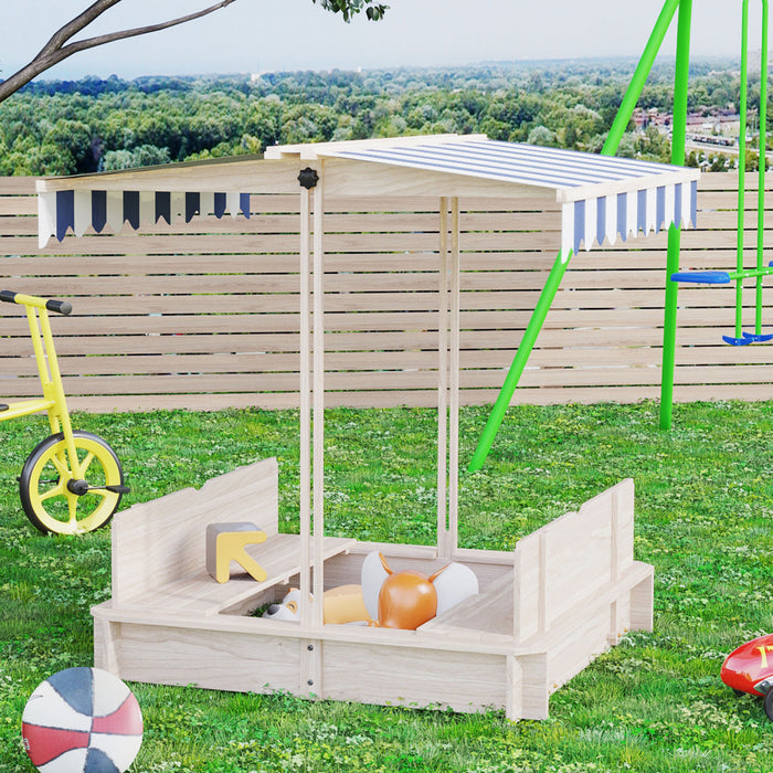 Kids Wooden Sandbox With Lid Outdoor Backyard Playset Children Sand Play Station W/adjustable Cover & Convertible Bench For 3-7 Years Old, Natural