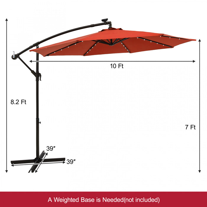 Costwsy 10 Ft Patio Solar LED 40 Lights Offset Umbrella Crank Cross Base Wine Orange