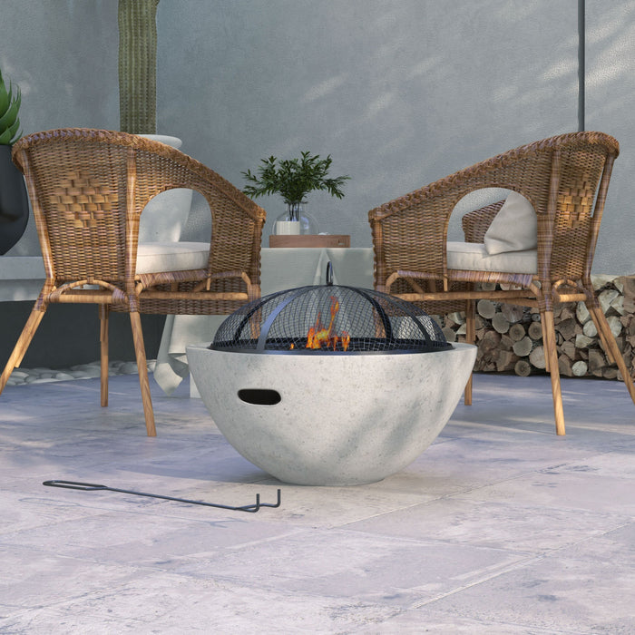 Outsunny 2-in-1 Fire Pit Bbq With Cement Effect, 24\" Charcoal Grill, Grey