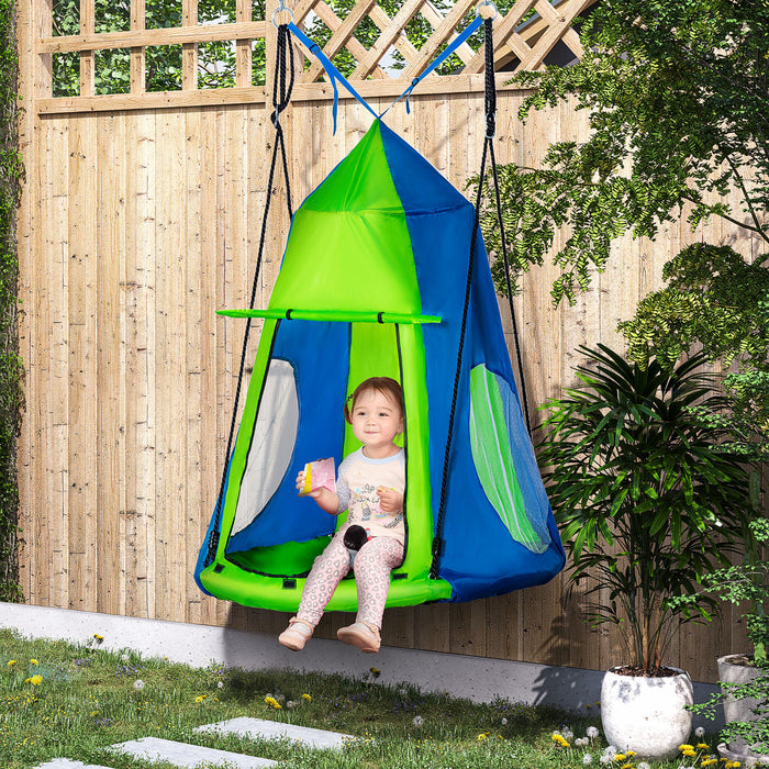 Outsunny Kids Hanging Tree Swing Tent for Backyard, Waterproof Sensory Swing Nest Pod, Saucer Swing with Screen Window, Rolling Door, for Indoor & Outdoor Use, Green