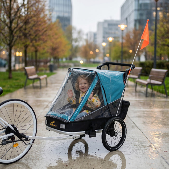 Qaba Bike Trailer for Kids, 3-in-1 Foldable Bicycle Trailer Converts to Stroller, Jogger with Aluminum Frame, Rubber Wheels, Reclining Seat, Adjustable Handle, 5-Point Harness