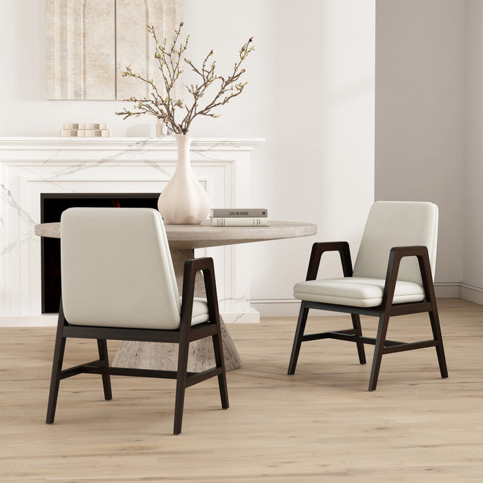 Stella Modern Velvet Wood Armchair in Cream - Set of 2
