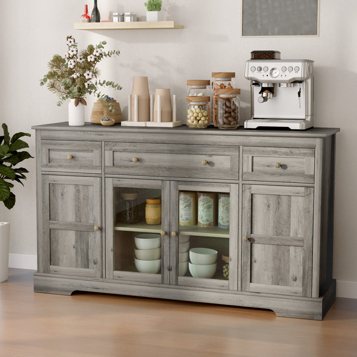 HOMCOM Sideboard Buffet Cabinet, Coffee Bar Cabinet, Weathered Grey Oak