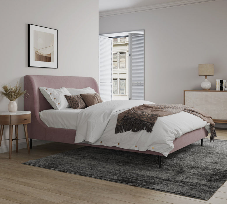 Heather Mid-Century Modern Velvet Upholstered Full Bed in Blush and Black
