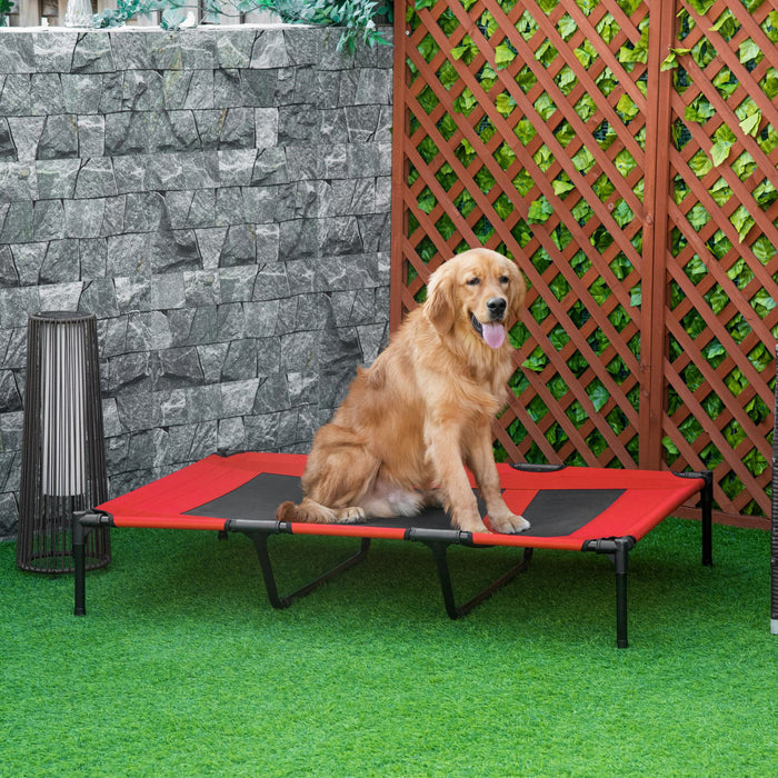 Pawhut 48\" X 36\" X 9\" Elevated Pet Bed Foldable Raised Dog Cot With Carrying Bag Red/black