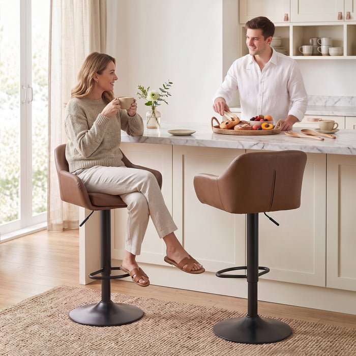 HOMCOM Bar Stools Set of 2 Adjustable Backrest, Brown