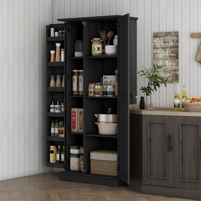 HOMCOM 70\" Tall Kitchen Pantry Storage Cabinet with Door Shelves, Black