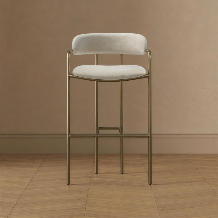 Serene Mid-Century Modern Metal Upholstered Barstool in Alabaster