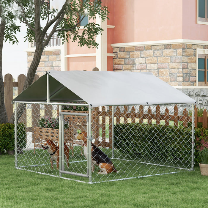 Pawhut Outdoor Dog Kennel Dog Run With Waterproof, Uv Resistant Cover For Small And Medium Sized Dogs, 6.6' X 6.6' X 4.9', Silver