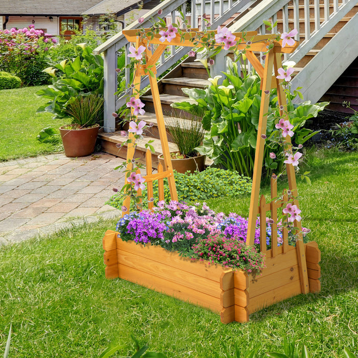 Outsunny 43\" X 26\" X 47'' Raised Garden Bed With Arbor Arch Trellis For Various Climbing Plant, Outdoor Garden Box For Vegetables, Herbs, Flowers